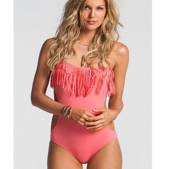 L*Space Free Love Fringe Cut Out One Piece Bathing Suit in Watermelon - Picture 1 of 11